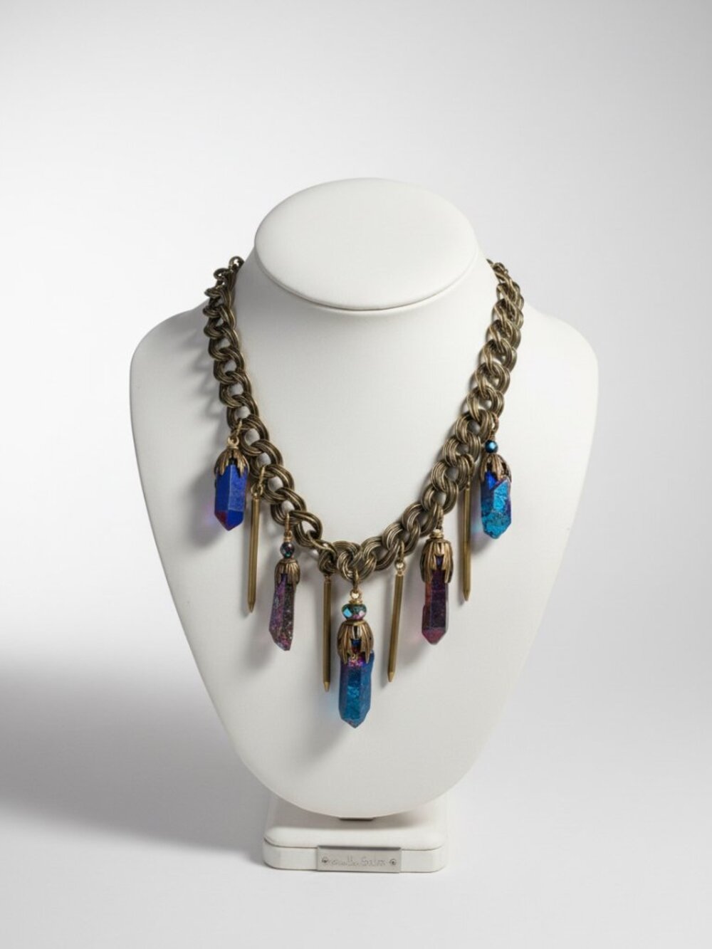 Jan Michaels vintage bronze-tone and quartz necklace